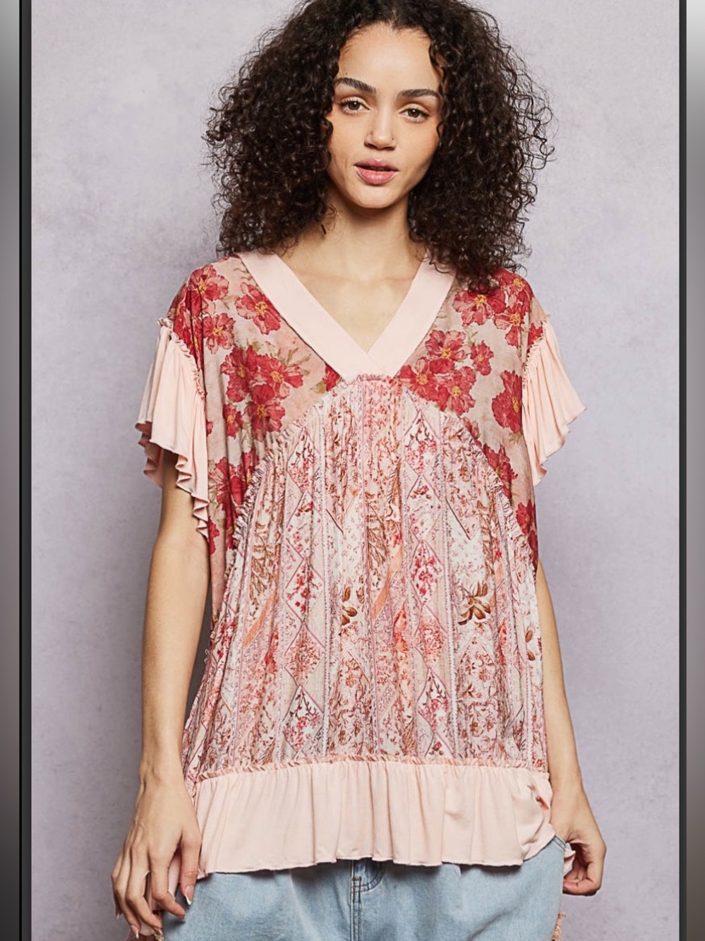 391 ❤️POL ruffle sleeve flowy jersey top